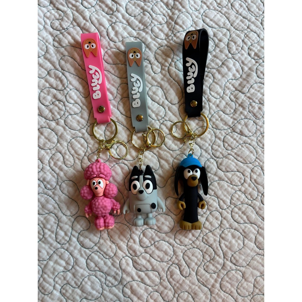 Bluey‎ Character Keychains Muffin Snickers Coco Silicone Wristlet Charms 3 Pack